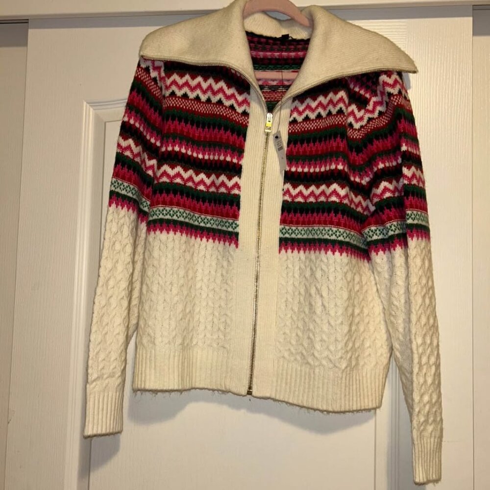 NWT Talbots Zip Cardigan Sweater- Joyful Fair Isle woman's size XL - Picture 4 of 12